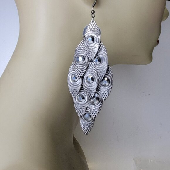 Silver Tone Light Long Dangle Earrings - Picture 2 of 6